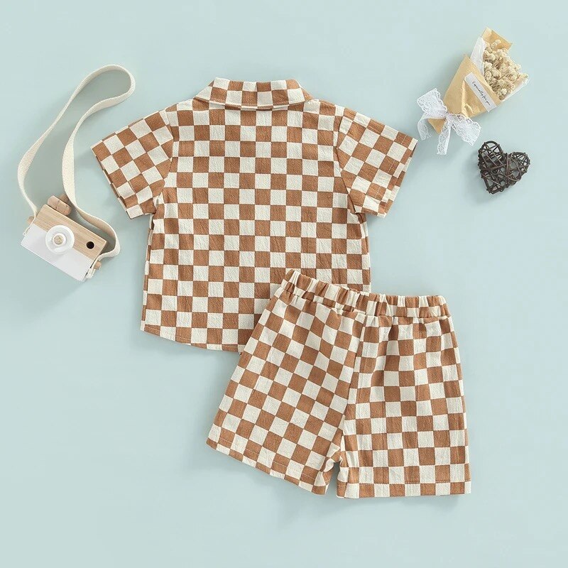Boys Casual Checker Set | Sweatshirt Romper | Romper | Checkerboard