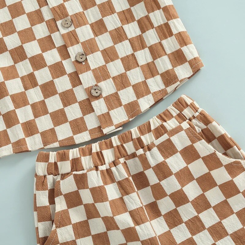 Boys Casual Checker Set | Sweatshirt Romper | Romper | Checkerboard