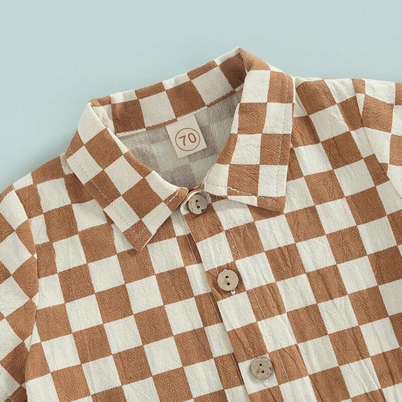 Boys Casual Checker Set | Sweatshirt Romper | Romper | Checkerboard