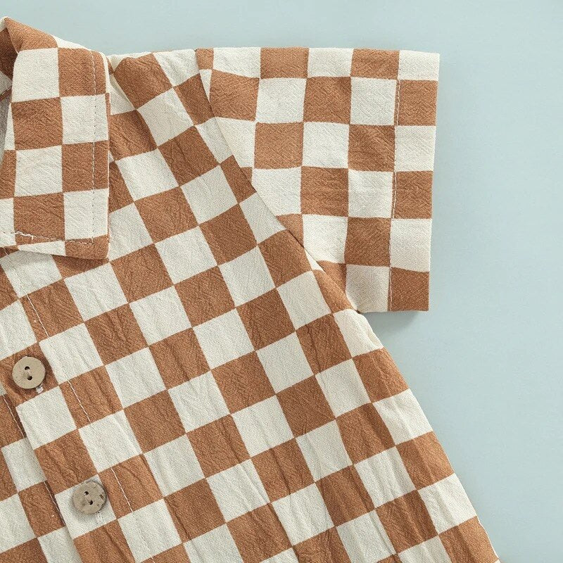 Boys Casual Checker Set | Sweatshirt Romper | Romper | Checkerboard