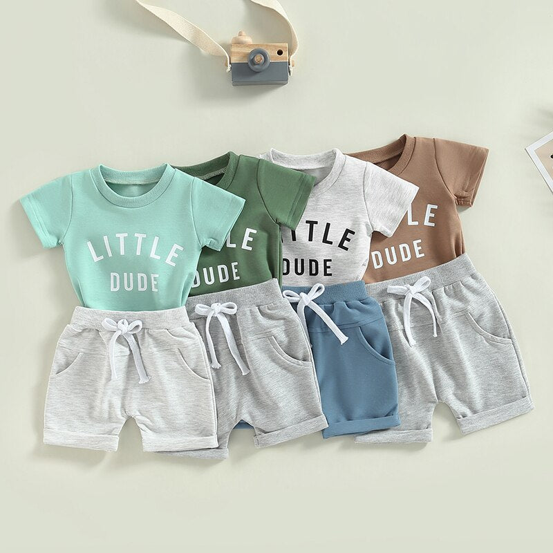 Little Dude Short Sleeve Set | Baby Boy Clothes | T-Shirt | Top
