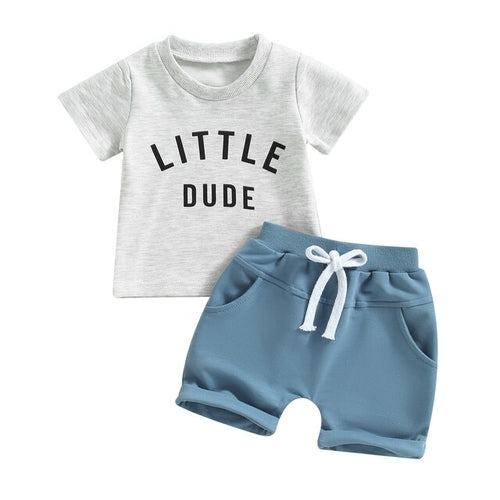 Little Dude Short Sleeve Set | Baby Boy Clothes | T-Shirt | Top