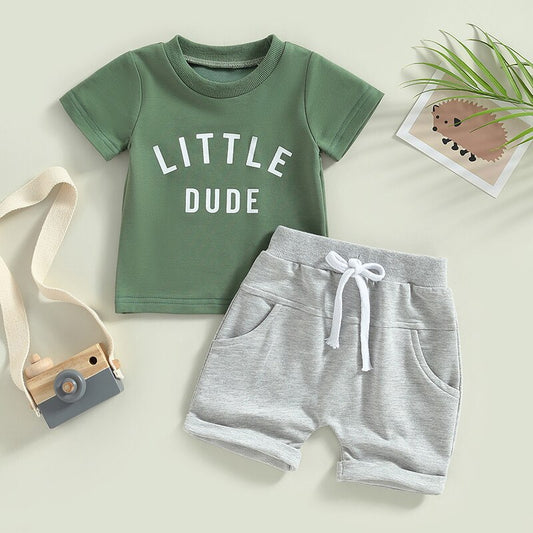 Little Dude Short Sleeve Set | Baby Boy Clothes | T-Shirt | Top