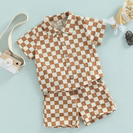 Boys Casual Checker Set | Sweatshirt Romper | Romper | Checkerboard