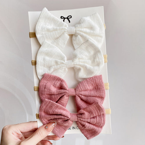 Cotton Solid Headband Bow Set | Waffle Bow | Headbands | Hair Band