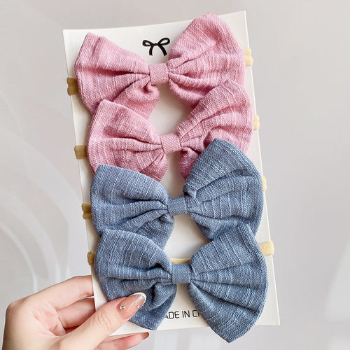 Cotton Solid Headband Bow Set