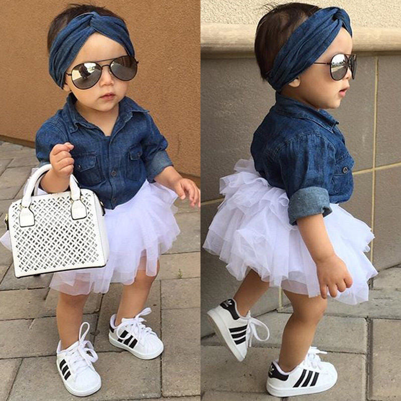 Fashionista Outfit - Denim, Skirt & Headband 3/pcs