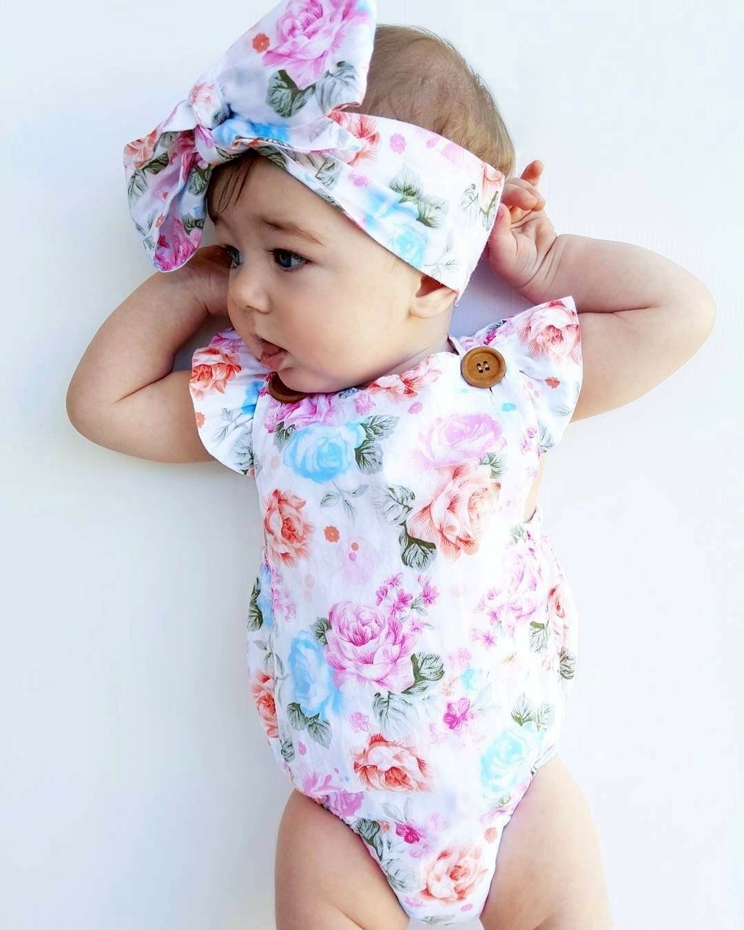 Floral Bodysuit & Bow | Sleeveless Bodysuit | Jumpsuit | Summer Clothe