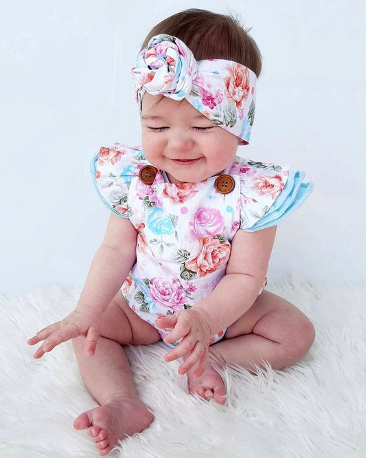 Floral Bodysuit & Bow | Sleeveless Bodysuit | Jumpsuit | Summer Clothe