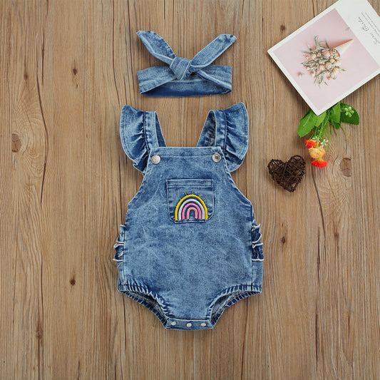 Denim Rainbow Romper | Rompers For NB | Romper Onesies