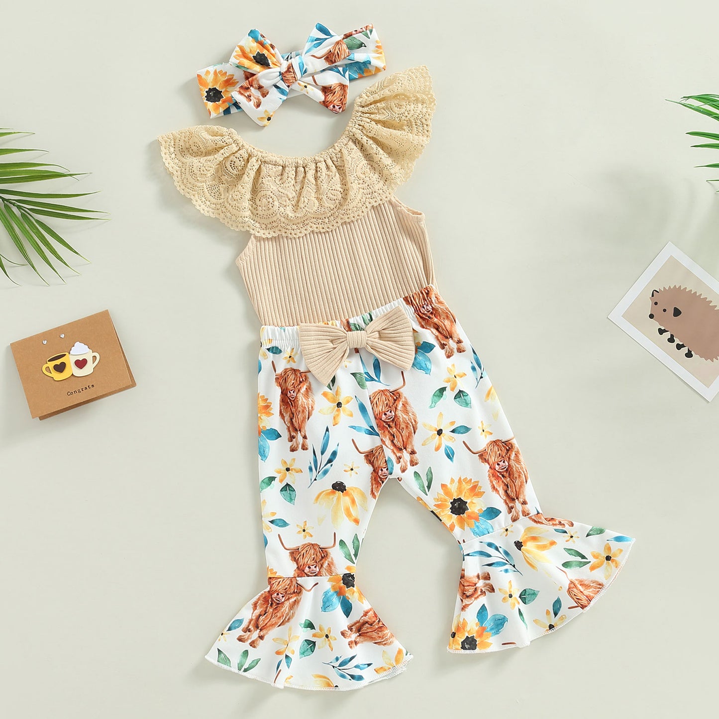 Lace Gril Sassy Set | Ribbed Romper | Top | Long Pants | Outfit