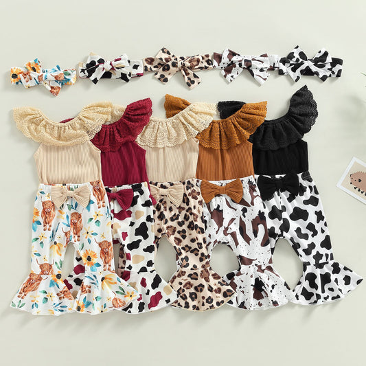 Lace Gril Sassy Set | Ribbed Romper | Top | Long Pants | Outfit