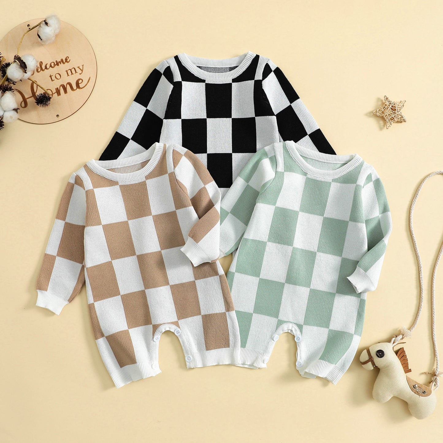 Knit Checkerboard Jumpsuit | Baby Boy Sweater | Romper | Knit Sweater