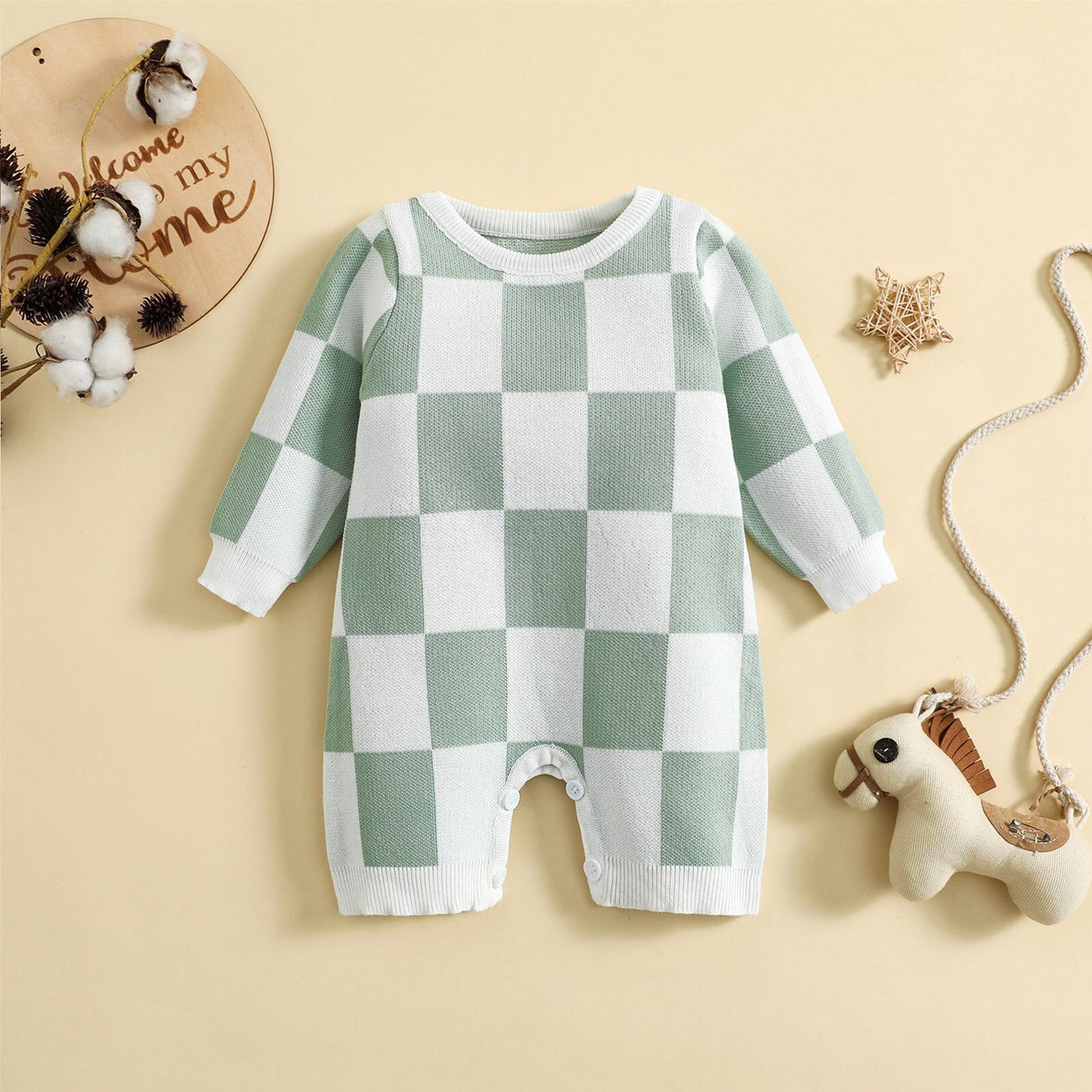 Knit Checkerboard Jumpsuit | Baby Boy Sweater | Romper | Knit Sweater