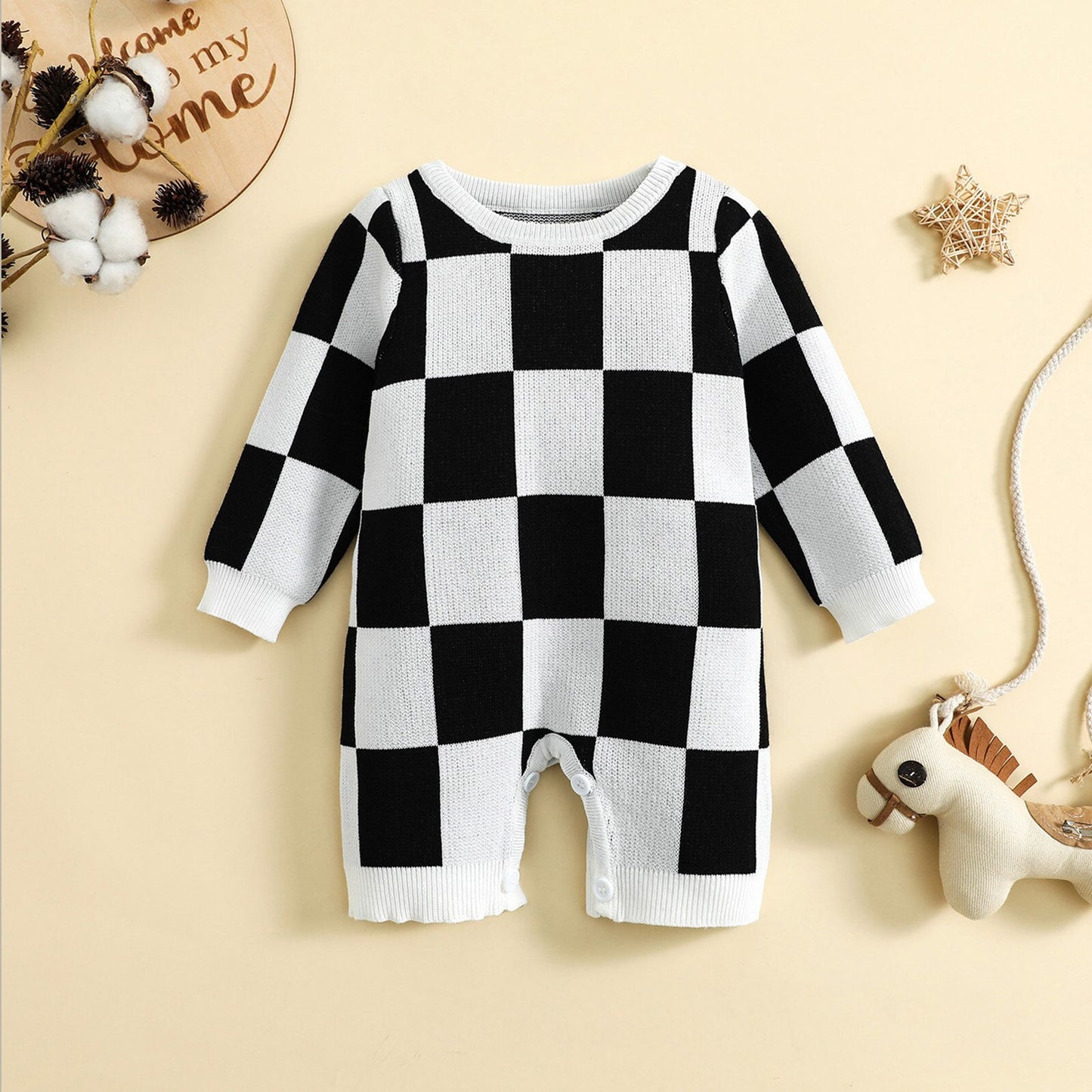 Knit Checkerboard Jumpsuit | Baby Boy Sweater | Romper | Knit Sweater