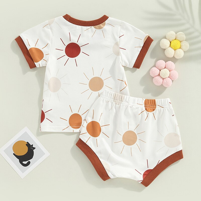 Sun & Flower Retro Cotton Set | Baby Summer Clothes | T Shirt | Tops