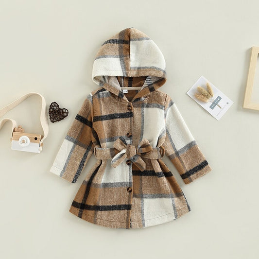 Long Sleeve Plaid Coat | Long Sleeve Jacket | Hoodie Coat with Belt