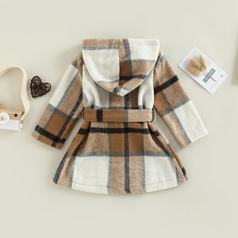 Long Sleeve Plaid Coat | Long Sleeve Jacket | Hoodie Coat with Belt