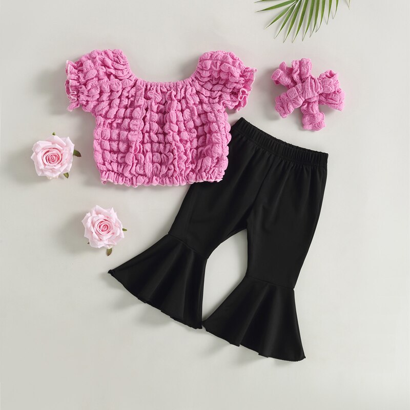 Top & Bell Set | Kids Girls Clothes | 3Pcs Suits | Tops | Pants