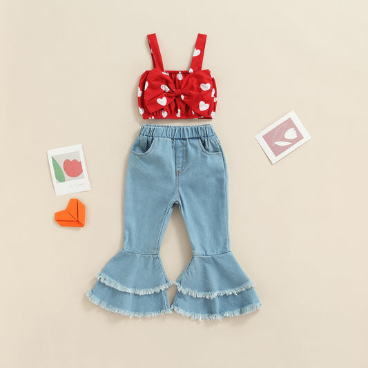 Heart & Bell Denim Set | Tops | Jeans Pants | Clothes Set | Baby Girl