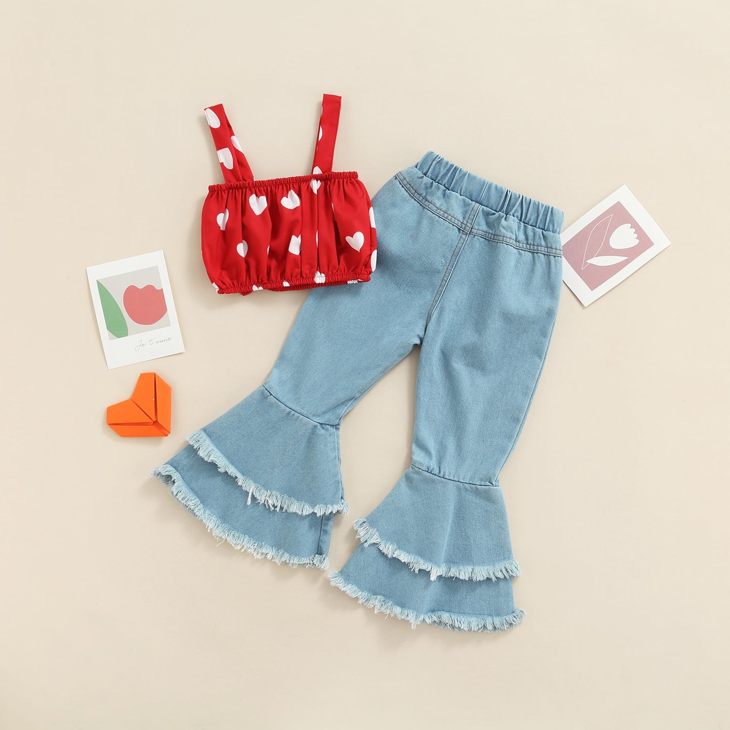 Heart & Bell Denim Set | Tops | Jeans Pants | Clothes Set | Baby Girl