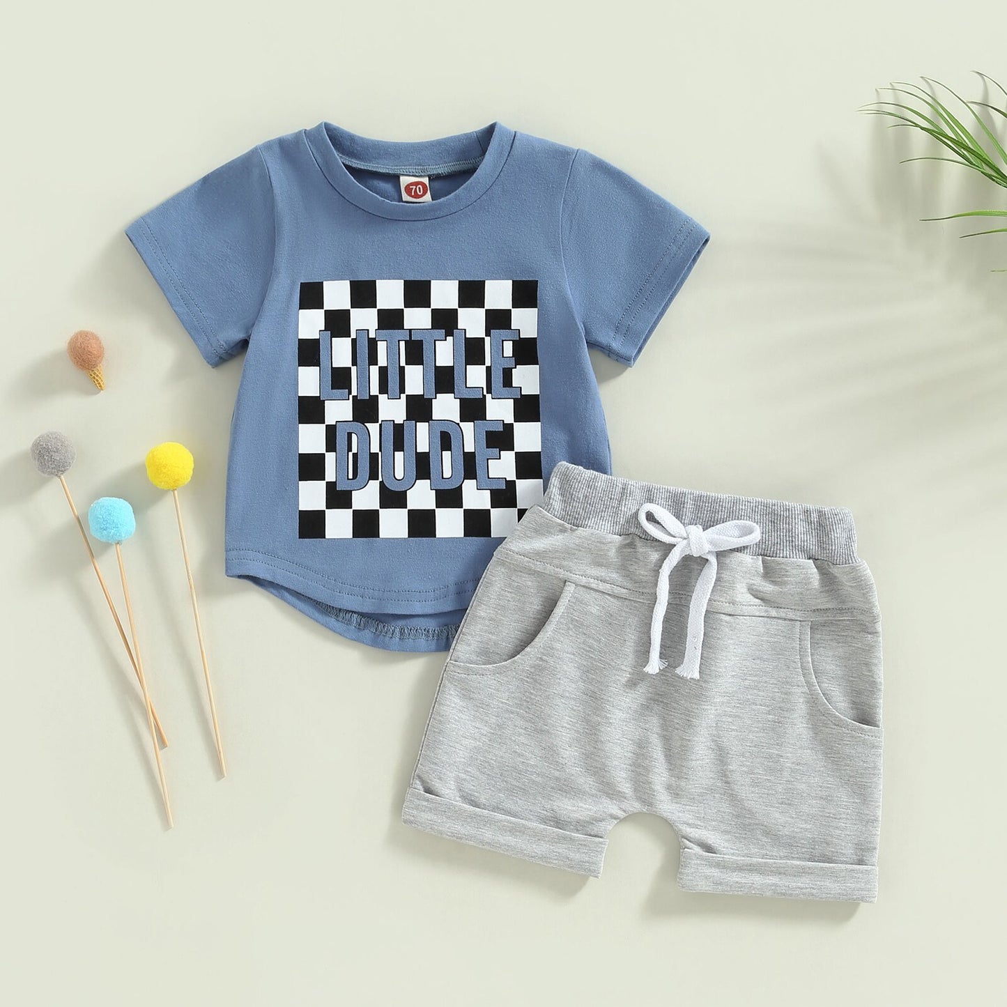 Little Dude Checker Set | Summer Outfits | Short Sleeve T-Shirts | Top