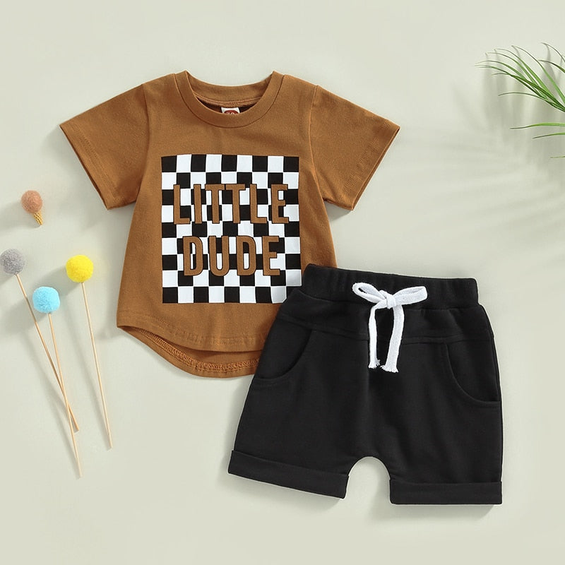 Little Dude Checker Set | Summer Outfits | Short Sleeve T-Shirts | Top