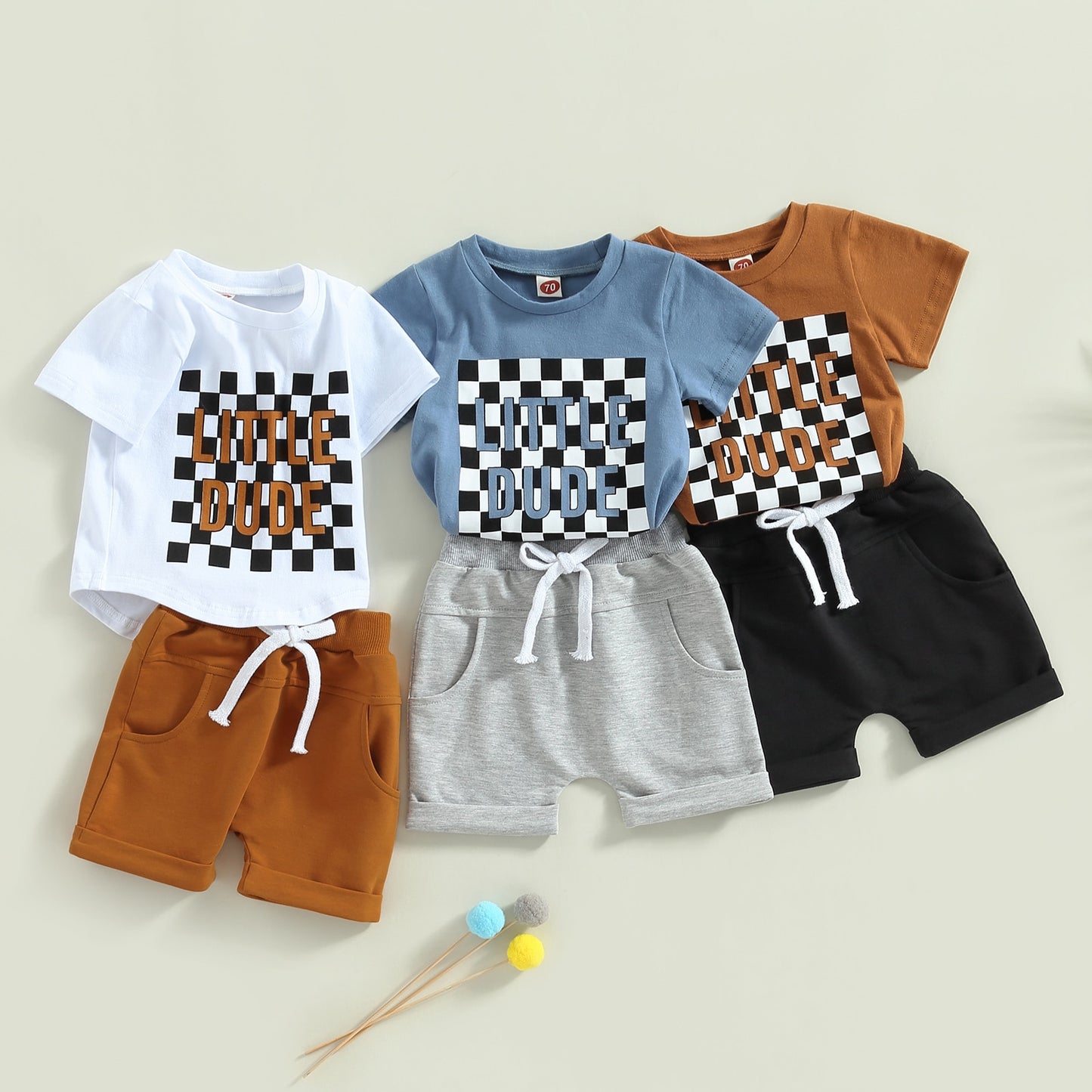 Little Dude Checker Set | Summer Outfits | Short Sleeve T-Shirts | Top