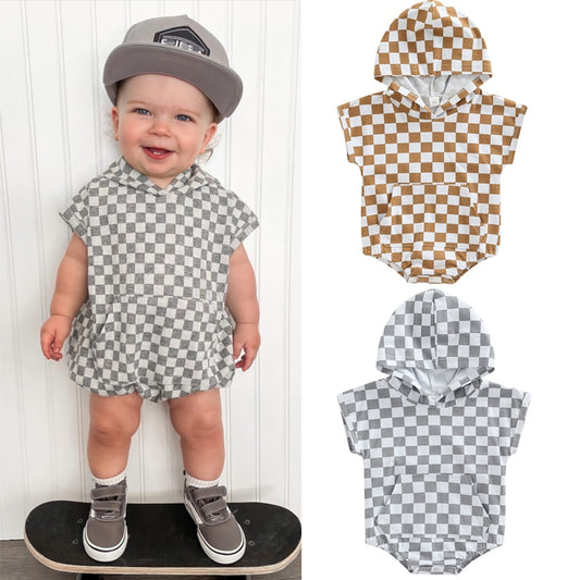 Cotton Checker Romper | Infant Romper | Fleece Romper