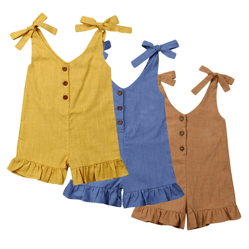 Cotton Linen Ruffle Romper | Girls Baby Clothing | Toddler Girl Romper