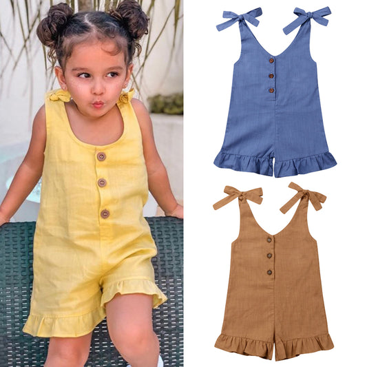 Cotton Linen Ruffle Romper | Girls Baby Clothing | Toddler Girl Romper