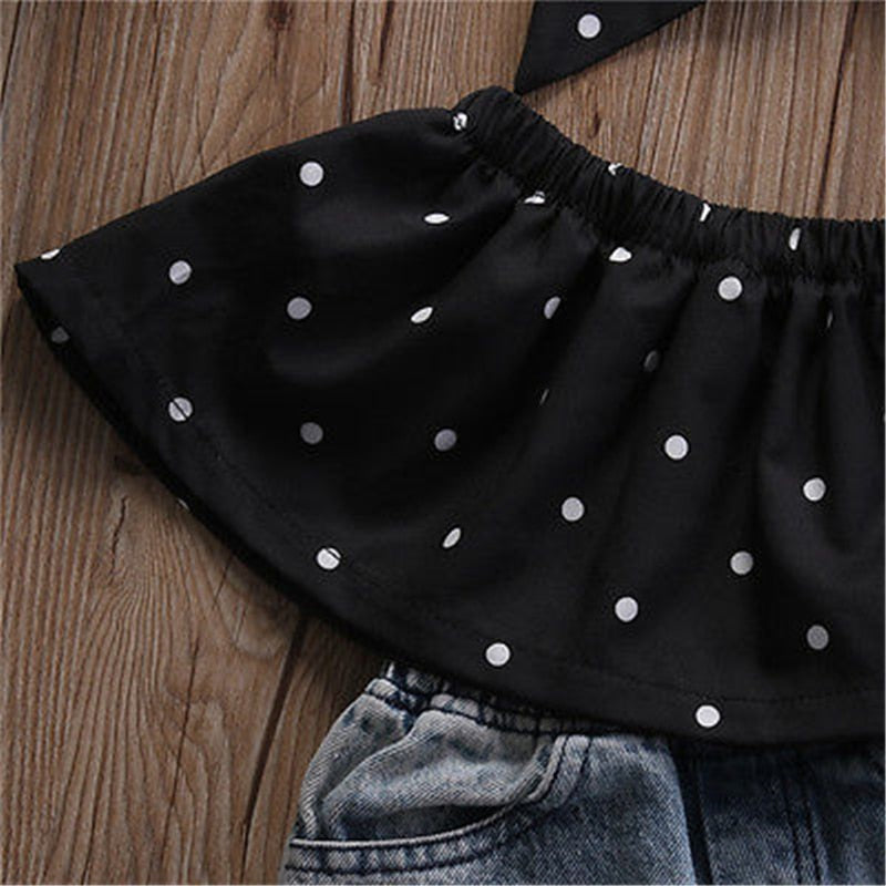 Polka Dot Ruffle Top + Hole Ripped Jeans Pant