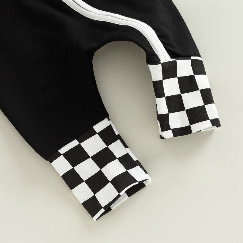 Casual Checker Baby Zip Up | Romper Shorts | Long Sleeve Romper