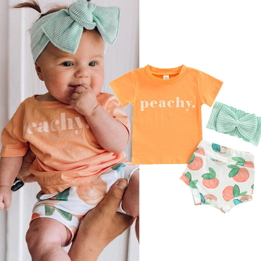Cotton 3 Piece Baby Set |Baby Girl 's Tops | Short Sleeve T-Shirt