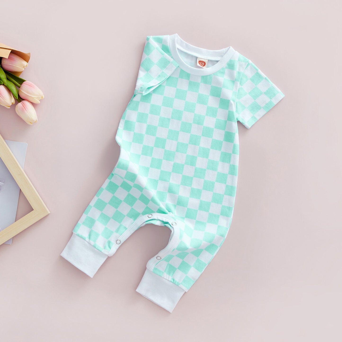 Casual Short Checker Jumpsuit