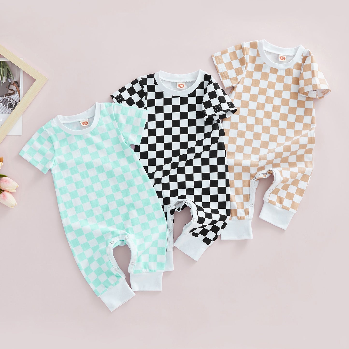 Casual Short Checker Jumpsuit
