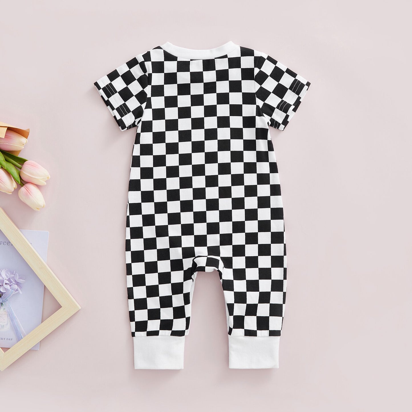 Casual Short Checker Jumpsuit