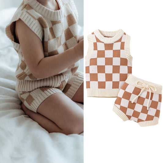 Checker Board Knitted Set | Matching Knit Set | Knit Short Set