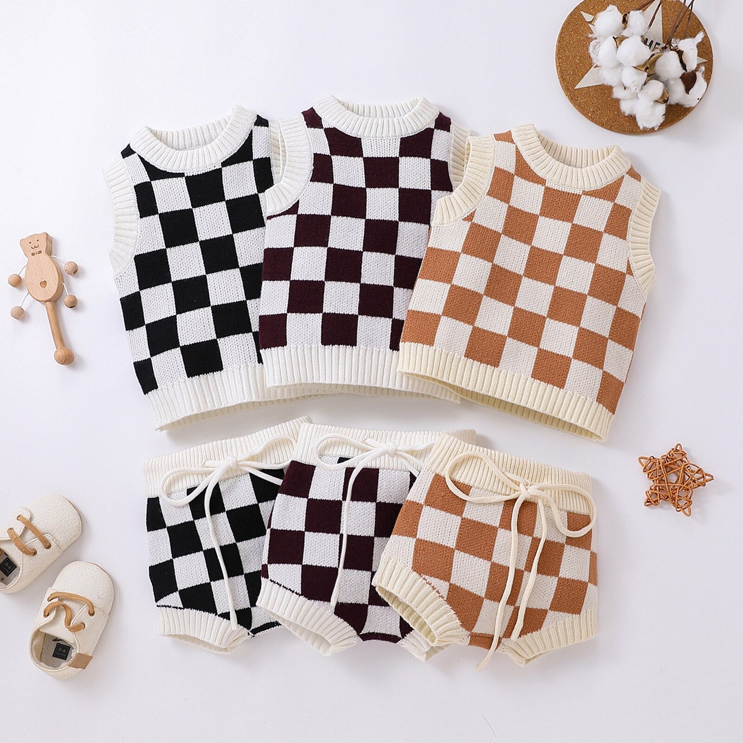 Checker Board Knitted Set | Matching Knit Set | Knit Short Set