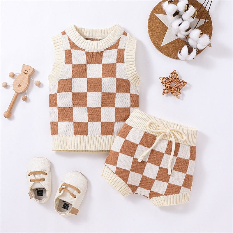 Checker Board Knitted Set | Matching Knit Set | Knit Short Set