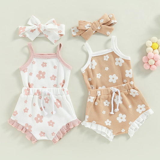 Baby Girls Waffle Floral Print Sets | Floral Short Set | Baby Girl Clothes