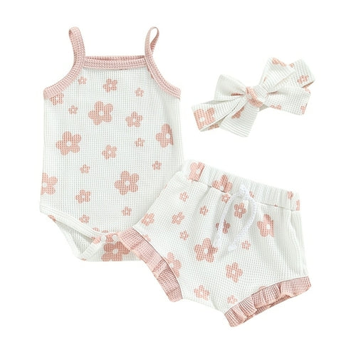 Baby Girls Waffle Floral Print Sets | Floral Short Set | Baby Girl Clothes