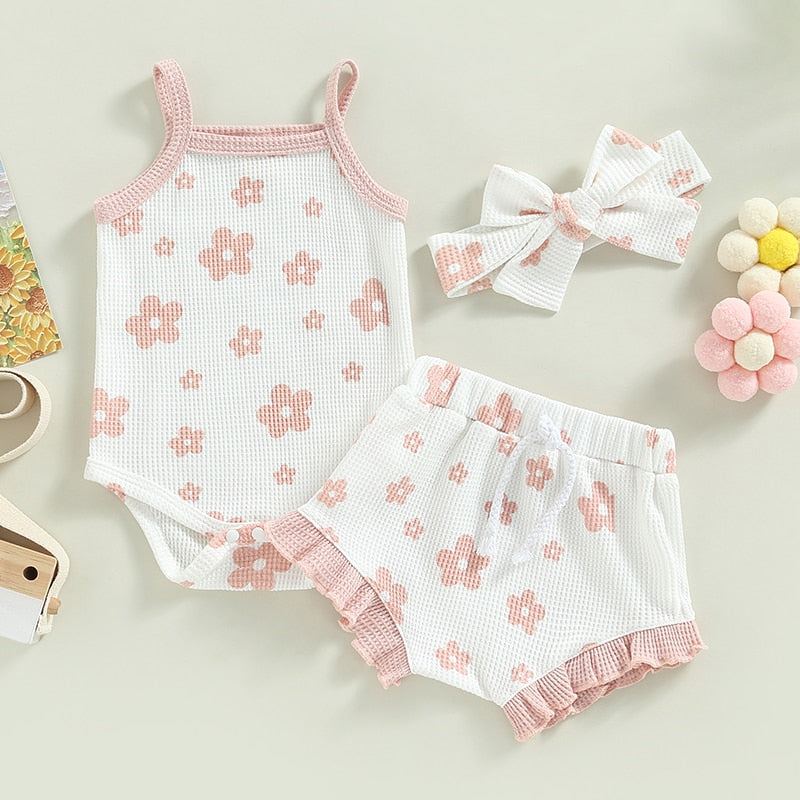 Baby Girls Waffle Floral Print Sets | Floral Short Set | Baby Girl Clothes
