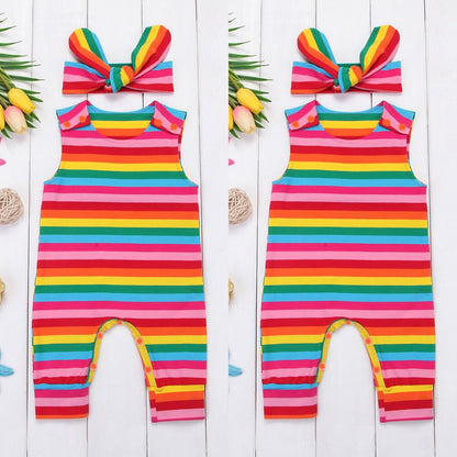 Rainbow Romper Jumpsuit | Headband | Striped Romper | Summer Outfit