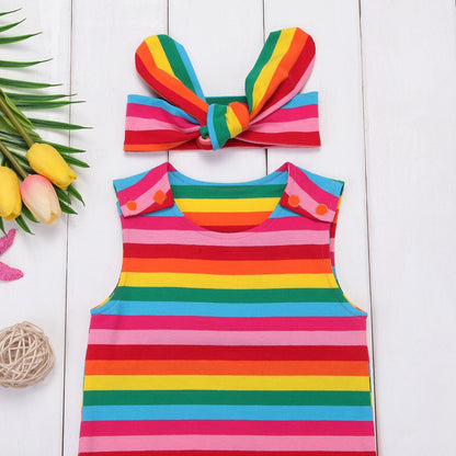 Rainbow Romper Jumpsuit | Headband | Striped Romper | Summer Outfit