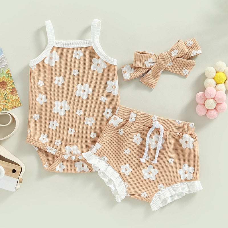 Baby Girls Waffle Floral Print Sets | Floral Short Set | Baby Girl Clothes